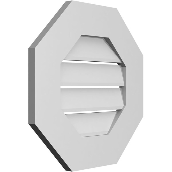 Ekena Millwork Octagonal Surface Mount PVC Gable Vent: Functional, w/ 3-1/2"W x 1"P Standard Frame, 18"W x 18"H - GVPOC18X1801SF