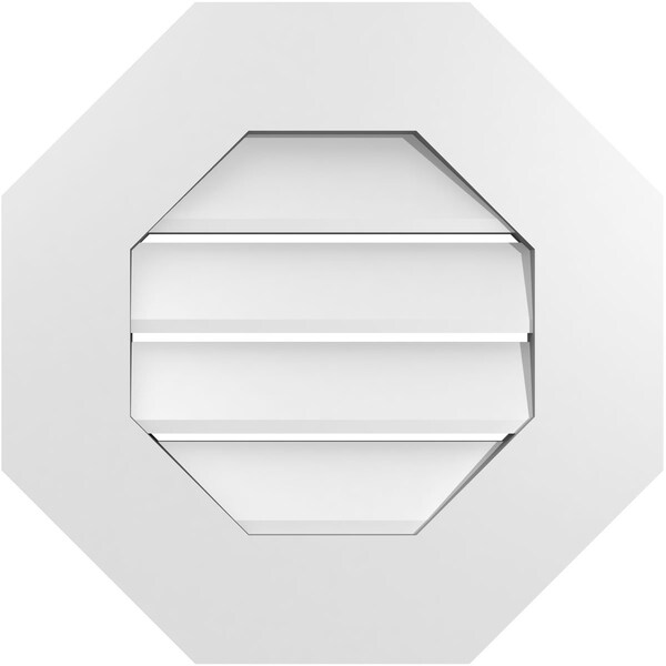 Ekena Millwork Octagonal Surface Mount PVC Gable Vent: Functional, w/ 3-1/2"W x 1"P Standard Frame, 18"W x 18"H - GVPOC18X1801SF