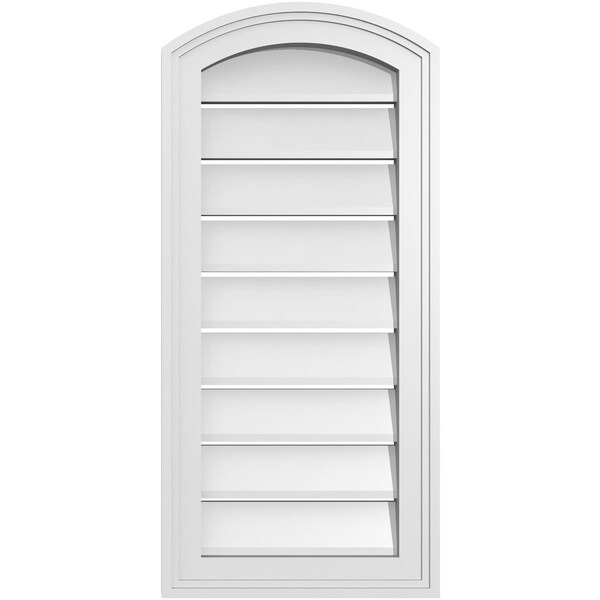 Ekena Millwork Arch Top Surface Mount PVC Gable Vent: Non-Functional, w/2"W x 1-1/2"P Brickmould Frame, 14"W x 28"H - GVPAR14X2802SN