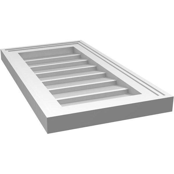 Ekena Millwork Vertical Surface Mount PVC Gable Vnt: Non-Functional, w/2"W x 1-1/2"H, Brickmould Frame, 12"W x 22"H - GVPVE12X2202SN