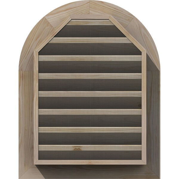 Ekena Millwork Round Top Gable Vent Primed, Functional, Pine Gable Vent w/ Brick Mould Face Frame, 26"W x 30"H - GVWRT26X3000SFPPI