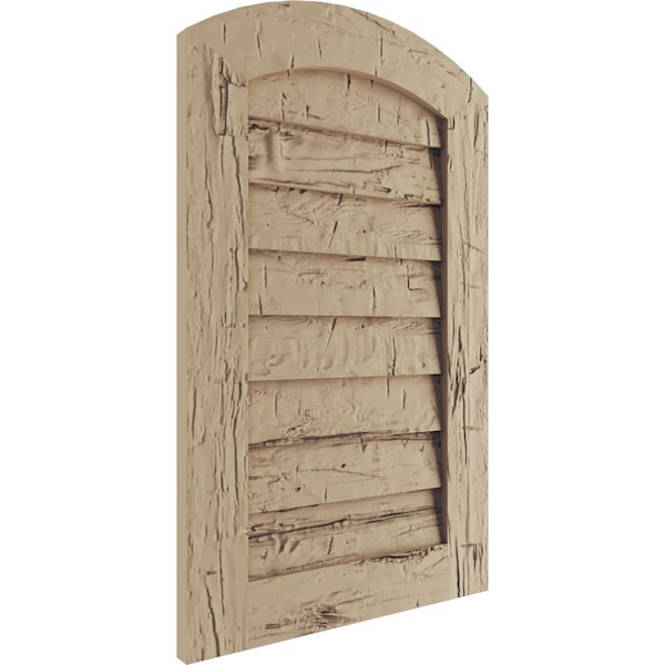 Ekena Millwork Timberthane Hand Hewn Arch Top Faux Wood Non-Functional Gable Vent, Primed Tan, 30"W x 45"H - GVURAR30X45DHHPR