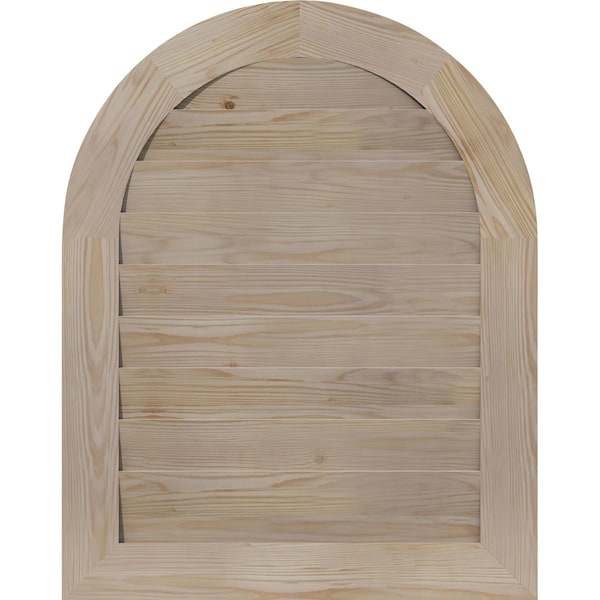 Ekena Millwork Round Top Gable Vent Non-Functional, Pine Gable Vent w/ Decorative Face Frame, 24"W x 28"H - GVWRT24X2802SDUPI