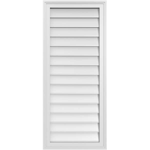 Ekena Millwork Vertical Surface Mount PVC Gable Vnt: Non-Functional, w/2"W x 1-1/2"H, Brickmould Frame, 18"W x 42"H - GVPVE18X4202SN