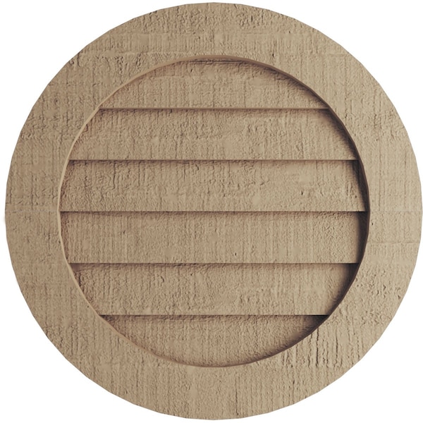 Ekena Millwork Timberthane Rough Cedar Round Faux Wood Non-Functional Gable Vent, Primed Tan, 21"W x 21"H - GVURRO21DRCPR