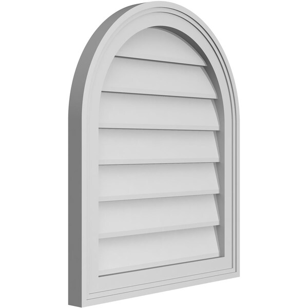 Ekena Millwork Round Top Surface Mount PVC Gable Vent w/ 2"W x 1-1/2"P Brickmould Frame, 20"W x 24"H - GVPRT20X2402SN