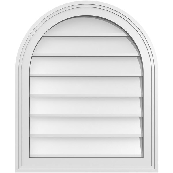 Ekena Millwork Round Top Surface Mount PVC Gable Vent w/ 2"W x 1-1/2"P Brickmould Frame, 20"W x 24"H - GVPRT20X2402SN