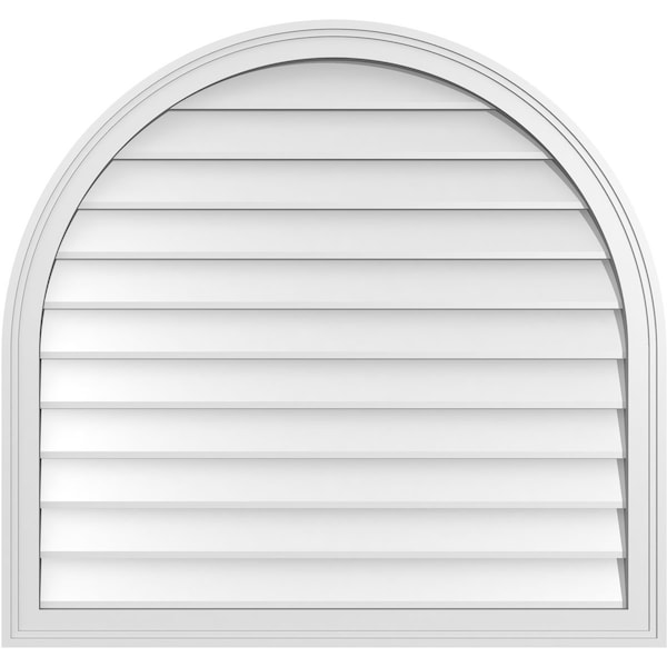 Ekena Millwork Round Top Surface Mount PVC Gable Vent w/ 2"W x 1-1/2"P Brickmould Frame, 36"W x 34"H - GVPRT36X3402SN