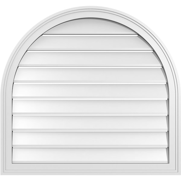 Ekena Millwork Round Top Surface Mount PVC Gable Vent: Functional, w/ 2"W x 1-1/2"P Brickmould Frame, 32"W x 30"H - GVPRT32X3002SF