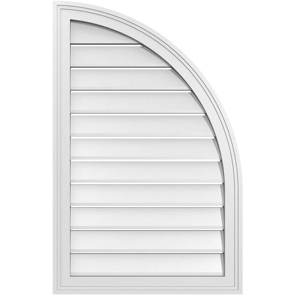 Ekena Millwork Quarter Round Top Right Surface Mount PVC Gable Vent w/ 2"W x 1-1/2"P Brickmould Frame, 22"W x 34"H - GVPQR22X3402SF