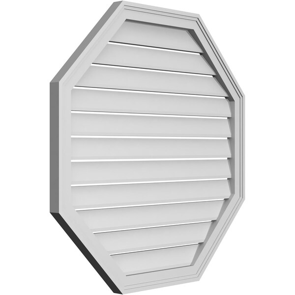 Ekena Millwork Octagonal Surface Mount PVC Gable Vent: Functional, w/ 2"W x 1-1/2"P Brickmould Frame, 34"W x 34"H - GVPOC34X3402SF