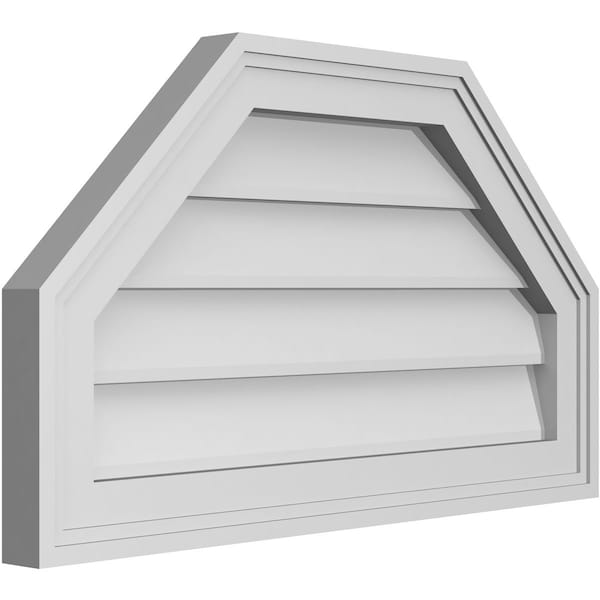 Ekena Millwork Octagonal Top Surface Mount PVC Gable Vent w/ 2"W x 1-1/2"P Brickmould Frame, 24"W x 14"H - GVPOT24X1402SN