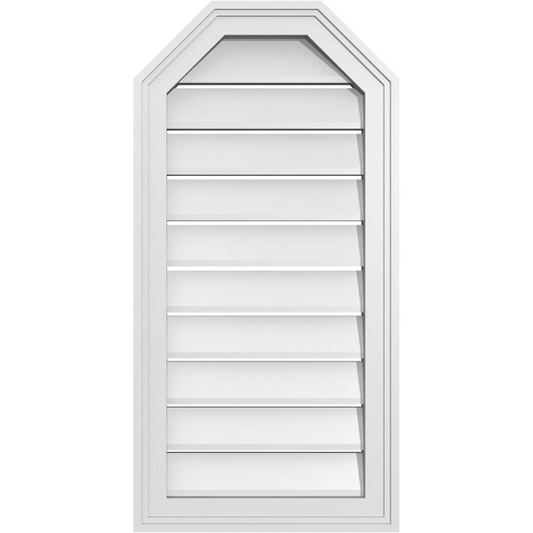 Ekena Millwork Octagonal Top Surface Mount PVC Gable Vent w/ 2"W x 1-1/2"P Brickmould Frame, 16"W x 32"H - GVPOT16X3202SF