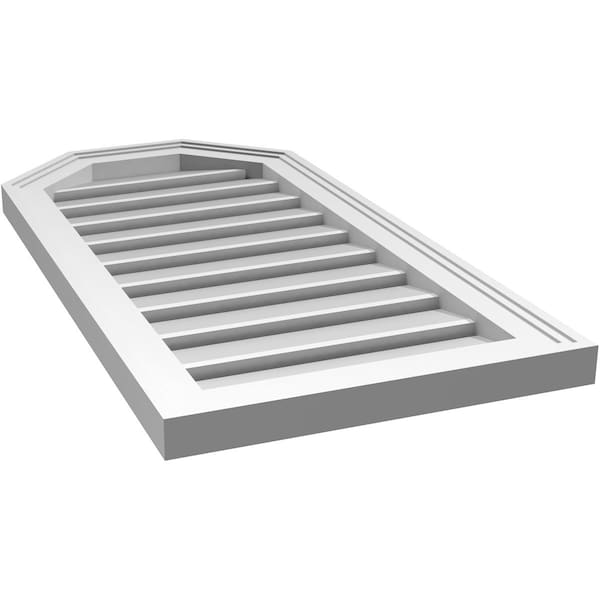 Ekena Millwork Octagonal Top Surface Mount PVC Gable Vent w/ 2"W x 1-1/2"P Brickmould Frame, 16"W x 32"H - GVPOT16X3202SF