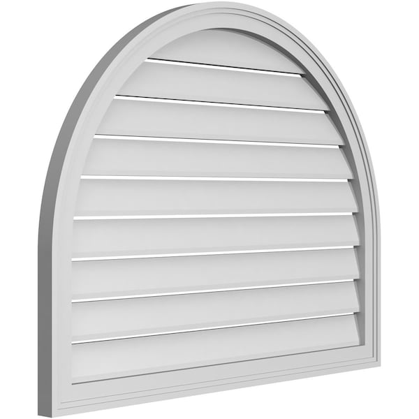 Ekena Millwork Round Top Surface Mount PVC Gable Vent: Functional, w/ 2"W x 1-1/2"P Brickmould Frame, 38"W x 30"H - GVPRT38X3002SF