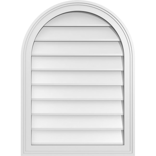 Ekena Millwork Round Top Surface Mount PVC Gable Vent w/ 2"W x 1-1/2"P Brickmould Frame, 22"W x 30"H - GVPRT22X3002SN