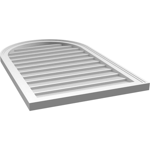 Ekena Millwork Round Top Surface Mount PVC Gable Vent w/ 2"W x 1-1/2"P Brickmould Frame, 24"W x 38"H - GVPRT24X3802SN