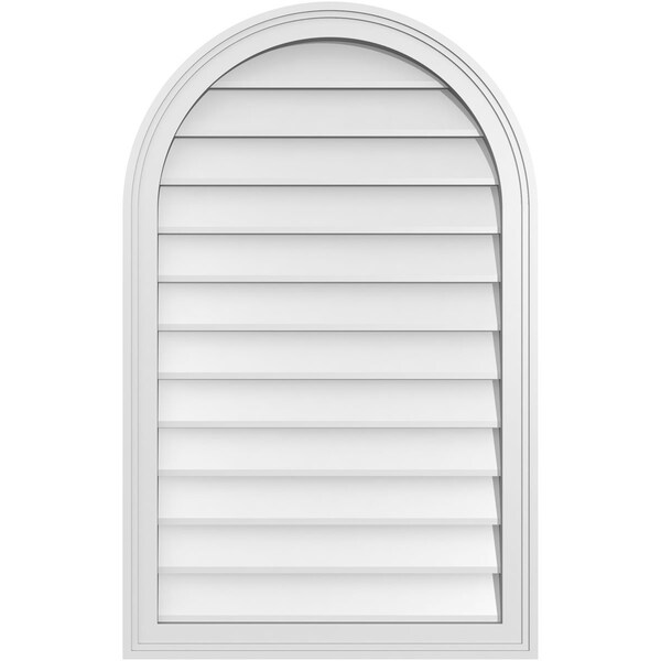 Ekena Millwork Round Top Surface Mount PVC Gable Vent w/ 2"W x 1-1/2"P Brickmould Frame, 24"W x 38"H - GVPRT24X3802SN