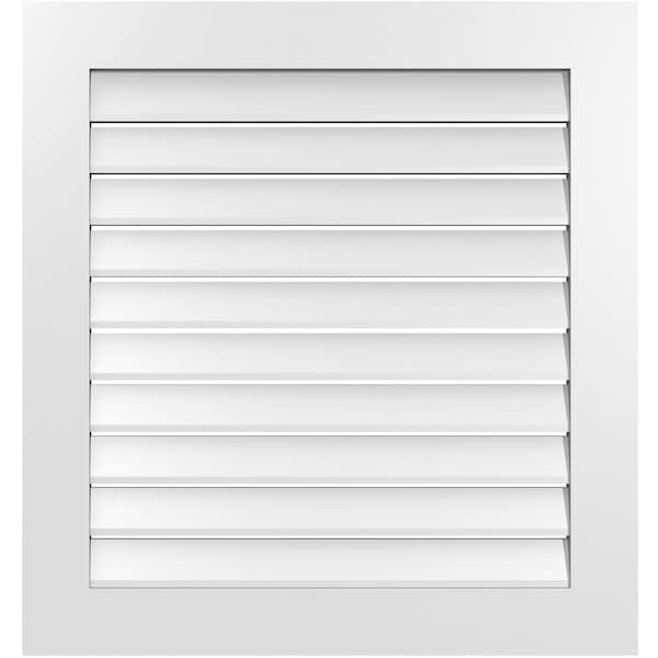 Ekena Millwork Vertical Surface Mount PVC Gable Vent: Functional, w/ 3-1/2"W x 1"P Standard Frame, 32"W x 34"H - GVPVE32X3401SF