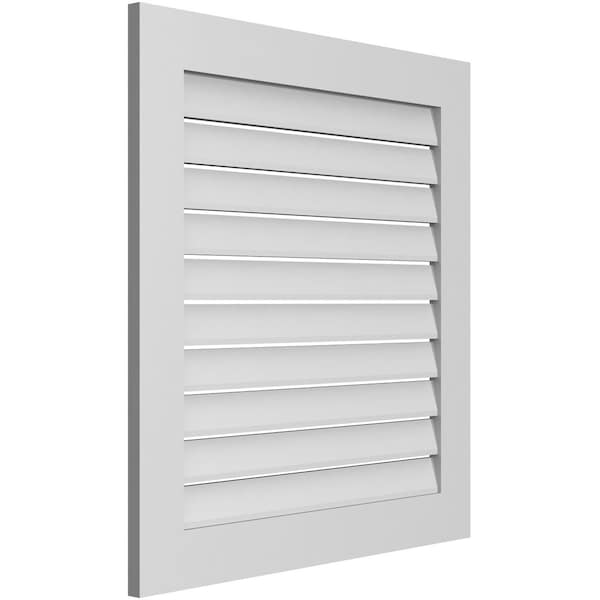 Ekena Millwork Vertical Surface Mount PVC Gable Vent: Functional, w/ 3-1/2"W x 1"P Standard Frame, 32"W x 34"H - GVPVE32X3401SF