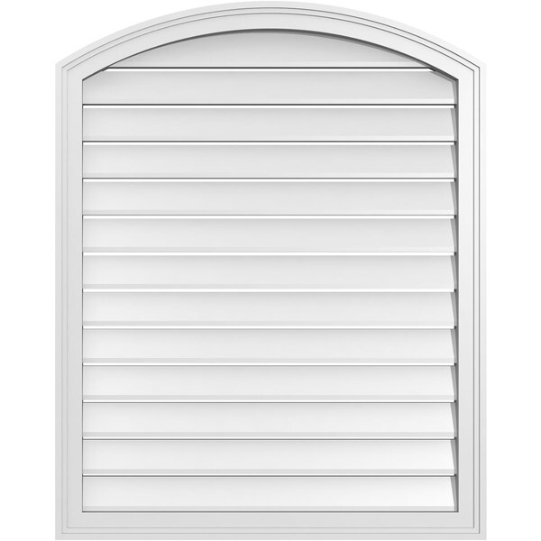 Ekena Millwork Arch Top Surface Mount PVC Gable Vent: Non-Functional, w/2"W x 1-1/2"P Brickmould Frame, 32"W x 38"H - GVPAR32X3802SN