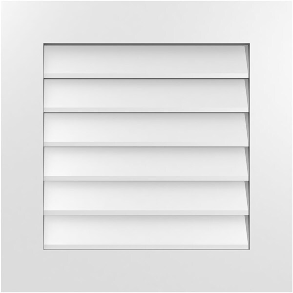 Ekena Millwork Vertical Surface Mount PVC Gable Vent: Non-Functional, w/ 3-1/2"W x 1"P Standard Frame, 24"W x 24"H - GVPVE24X2401SN