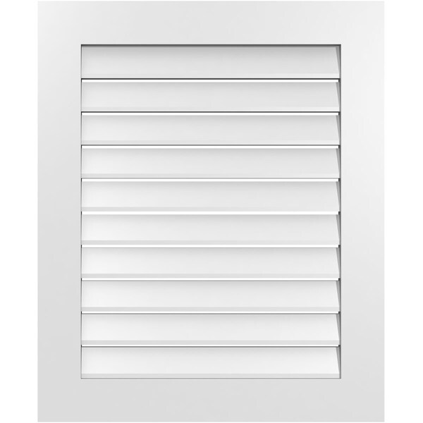 Ekena Millwork Vertical Surface Mount PVC Gable Vent: Functional, w/ 3-1/2"W x 1"P Standard Frame, 28"W x 34"H - GVPVE28X3401SF