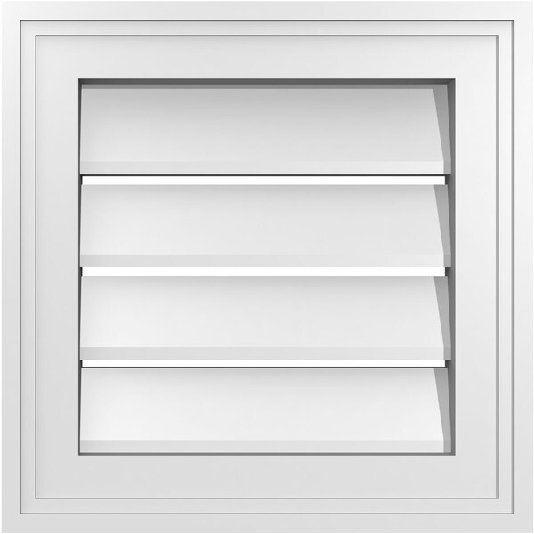 Ekena Millwork Vertical Surface Mount PVC Gable Vent: Functional, w/ 2"W x 1-1/2"P Brickmould Frame, 14"W x 14"H - GVPVE14X1402SF