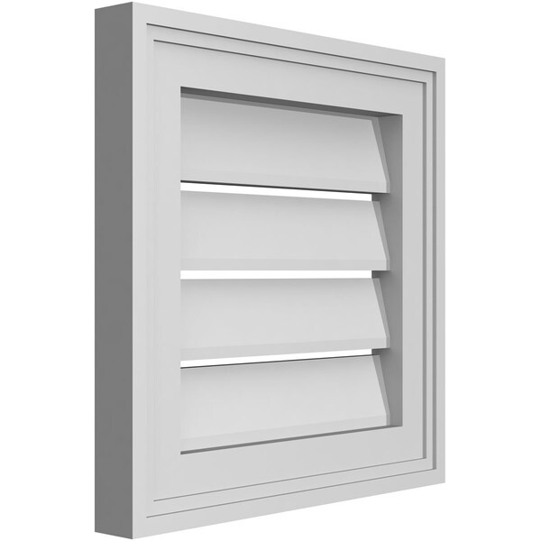 Ekena Millwork Vertical Surface Mount PVC Gable Vent: Functional, w/ 2"W x 1-1/2"P Brickmould Frame, 14"W x 14"H - GVPVE14X1402SF