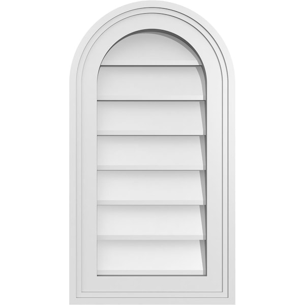 Ekena Millwork Round Top Surface Mount PVC Gable Vent w/ 2"W x 1-1/2"P Brickmould Frame, 12"W x 22"H - GVPRT12X2202SN