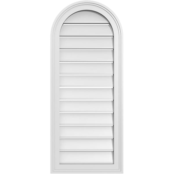 Ekena Millwork Round Top Surface Mount PVC Gable Vent: Functional, w/ 2"W x 1-1/2"P Brickmould Frame, 16"W x 38"H - GVPRT16X3802SF