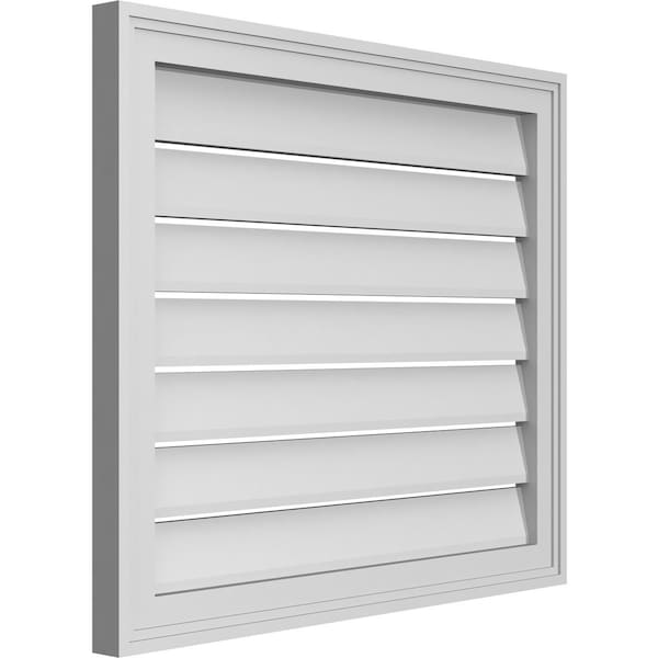 Ekena Millwork Vertical Surface Mount PVC Gable Vent: Functional, w/ 2"W x 1-1/2"P Brickmould Frame, 28"W x 24"H - GVPVE28X2402SF