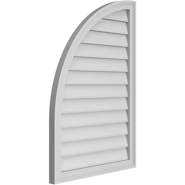 Ekena Millwork Quarter Round Top Left Surface Mount PVC Gable Vent w/ 2"W x 1-1/2"P Brickmould Frame, 26"W x 38"H - GVPQL26X3802SN