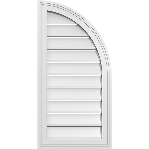 Ekena Millwork Quarter Round Top Right Surface Mount PVC Gable Vent w/ 2"W x 1-1/2"P Brickmould Frame, 16"W x 32"H - GVPQR16X3202SF
