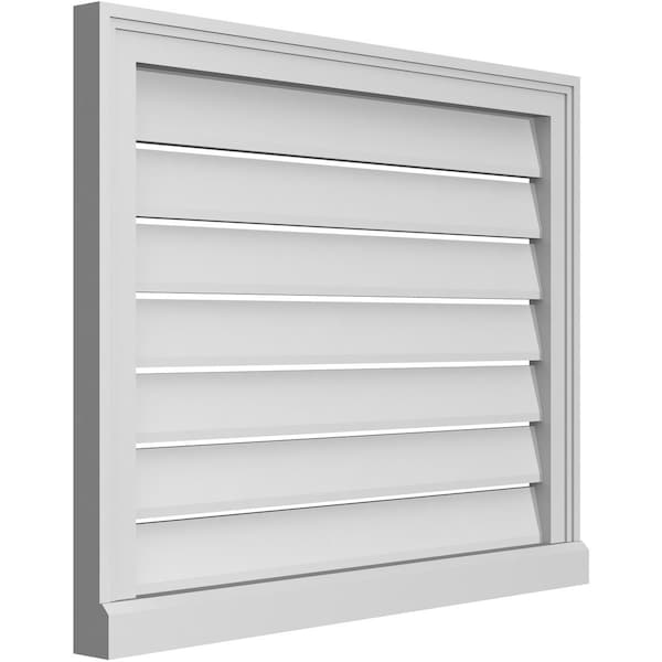 Ekena Millwork Vertical Surface Mount PVC Gable Vent: Functional, w/ 2"W x 2"P Brickmould Sill Frame, 30"W x 24"H - GVPVE30X2403SF