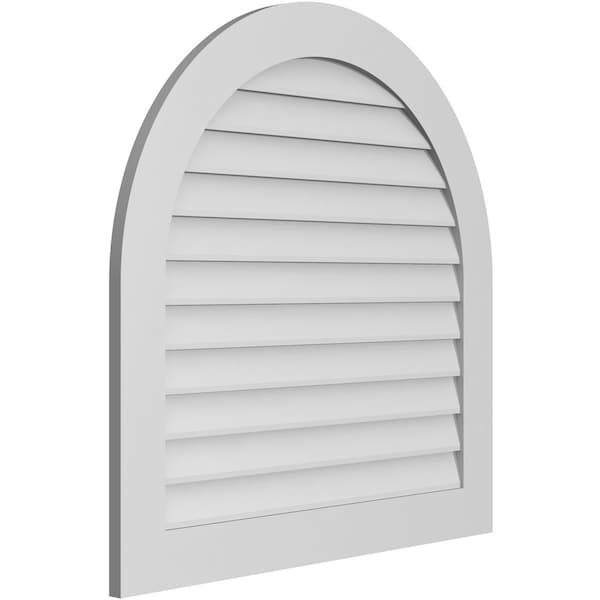 Ekena Millwork Round Top Surface Mount PVC Gable Vent: Non-Functional, w/ 3-1/2"W x 1"P Standard Frame, 36"W x 36"H - GVPRT36X3601SN