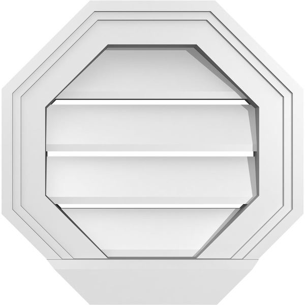 Ekena Millwork Octagonal Surface Mount PVC Gable Vent: Functional, w/ 2"W x 2"P Brickmould Sill Frame, 14"W x 14"H - GVPOC14X1403SF