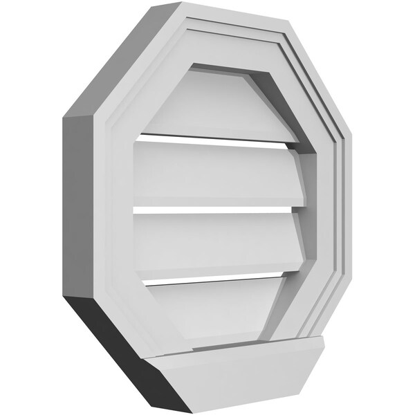 Ekena Millwork Octagonal Surface Mount PVC Gable Vent: Functional, w/ 2"W x 2"P Brickmould Sill Frame, 14"W x 14"H - GVPOC14X1403SF