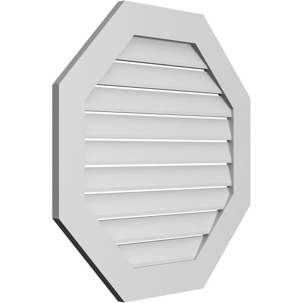 Ekena Millwork Octagonal Surface Mount PVC Gable Vent: Functional, w/ 3-1/2"W x 1"P Standard Frame, 32"W x 32"H - GVPOC32X3201SF