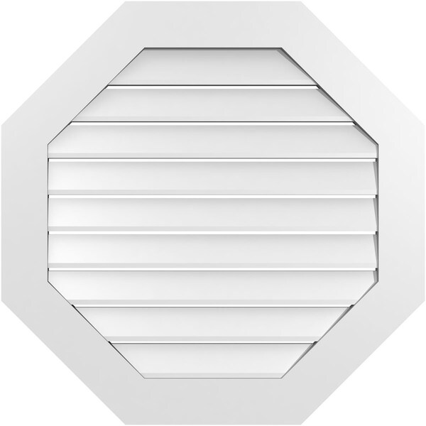 Ekena Millwork Octagonal Surface Mount PVC Gable Vent: Functional, w/ 3-1/2"W x 1"P Standard Frame, 32"W x 32"H - GVPOC32X3201SF