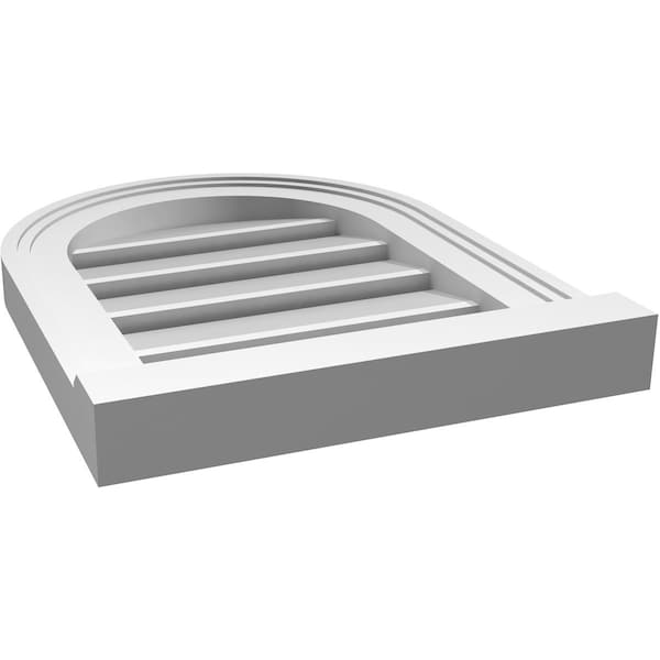 Ekena Millwork Round Top Surface Mount PVC Gable Vent: Functional, w/ 2"W x 2"P Brickmould Sill Frame, 14"W x 18"H - GVPRT14X1803SF