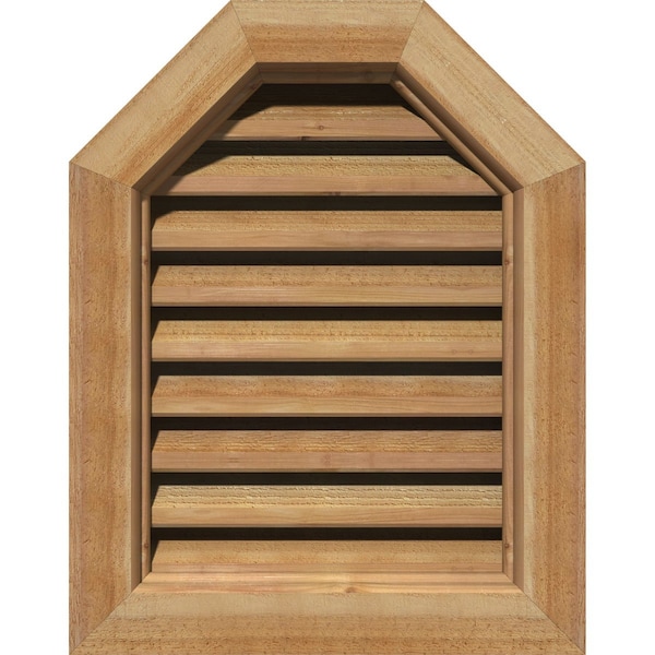 Ekena Millwork Octagonal Top Gable Vent Western Red Cedar Gable Vent w/Brick Mould Face Frame, 24"W x 30"H - GVWOT24X3000RFUWR