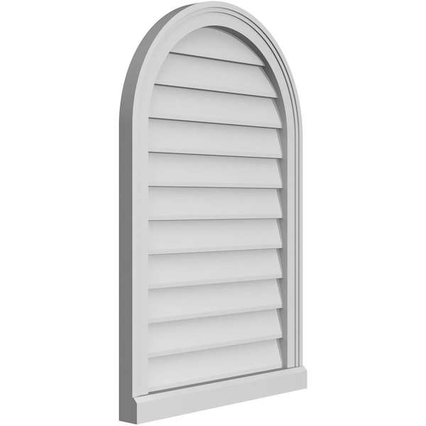 Ekena Millwork Round Top Surface Mount PVC Gable Vent w/ 2"W x 2"P Brickmould Sill Frame, 22"W x 34"H - GVPRT22X3403SN