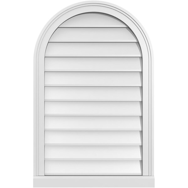 Ekena Millwork Round Top Surface Mount PVC Gable Vent w/ 2"W x 2"P Brickmould Sill Frame, 22"W x 34"H - GVPRT22X3403SN