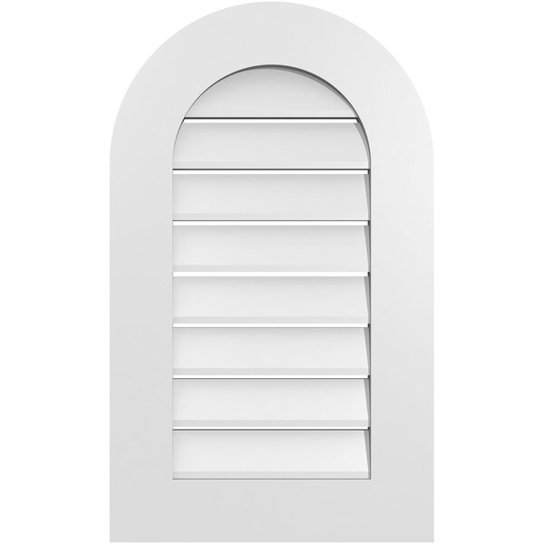 Ekena Millwork Round Top Surface Mount PVC Gable Vent: Functional, w/ 3-1/2"W x 1"P Standard Frame, 18"W x 30"H - GVPRT18X3001SF