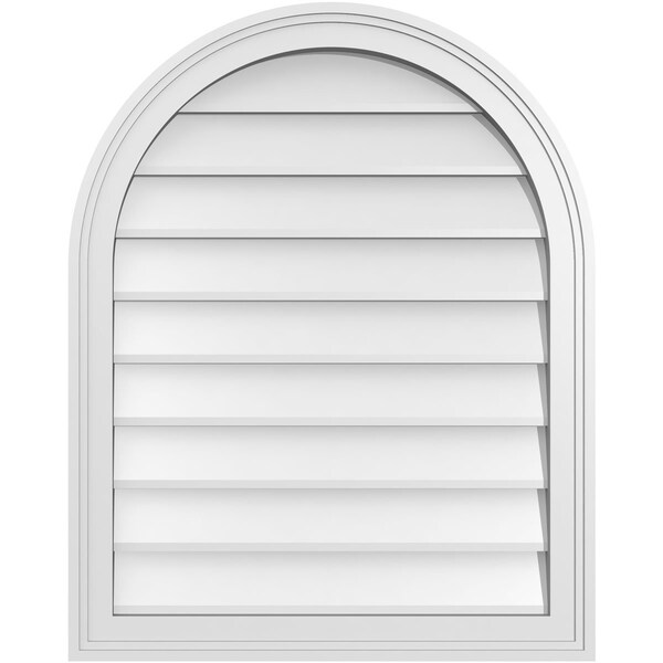 Ekena Millwork Round Top Surface Mount PVC Gable Vent w/ 2"W x 1-1/2"P Brickmould Frame, 24"W x 30"H - GVPRT24X3002SN