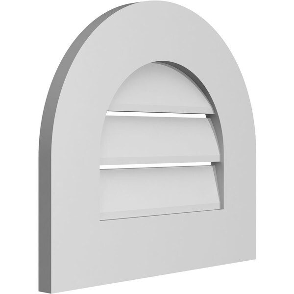 Ekena Millwork Round Top Surface Mount PVC Gable Vent: Functional, w/ 3-1/2"W x 1"P Standard Frame, 18"W x 16"H - GVPRT18X1601SF