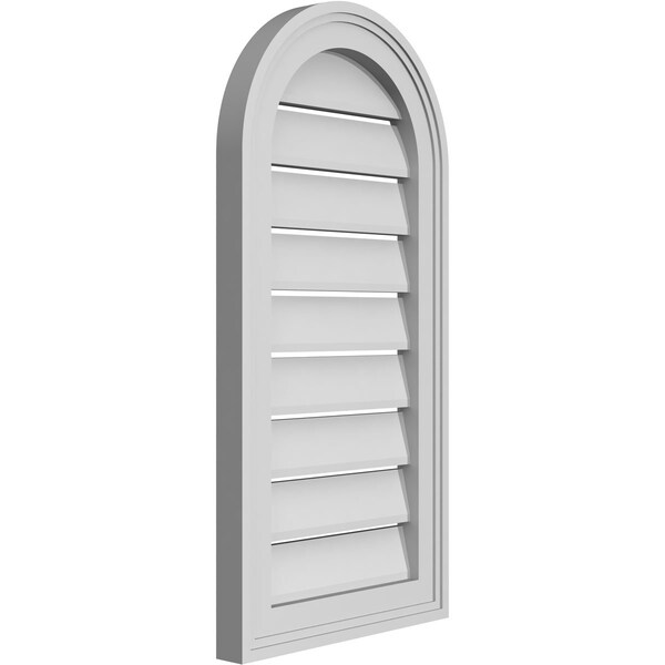 Ekena Millwork Round Top Surface Mount PVC Gable Vent: Functional, w/ 2"W x 1-1/2"P Brickmould Frame, 14"W x 28"H - GVPRT14X2802SF