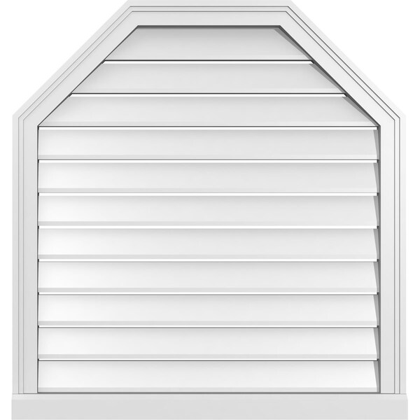 Ekena Millwork Octagonal Top Surface Mount PVC Gable Vent w/ 2"W x 2"P Brickmould Sill Frame, 32"W x 34"H - GVPOT32X3403SF