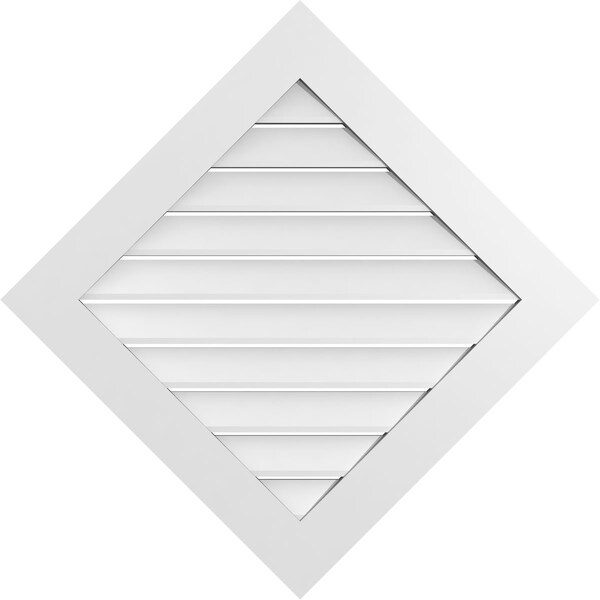 Ekena Millwork Diamond Surface Mount PVC Gable Vent: Non-Functional, w/ 3-1/2"W x 1"P Standard Frame, 36"W x 36"H - GVPDI36X3601SN